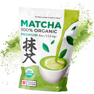NaturaleBio Premium Matcha Powder, 4oz - Harvested in Japan - USDA Organic Matcha Green Tea Powder - Vegan & Vegetarian Friendly