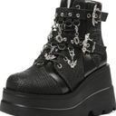 Tscoyuki Goth Platform Ankle Boots for Women - Bat Buckle Straps Rave Boots Zip Round Toe Combat Boots Womens Chunky Wedges High Heels Moto Booties 42