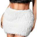 MakeMeChic Women's Fur Skirts Brown Fuzzy Micro Mini Pencil Skirt Y2K Summer Going Out Outfits White Medium