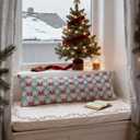 Mancheng-zi Vintage Red and Green Christmas 20x54 Body Pillow Cover Pillowcase with Zipper, Girly Christmas Decor, Coquette Red Bow Xmas Holly Berry Decorative Long Hug Pillow Cases for Bed Couch