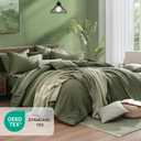 Monbix Queen Comforter Set - 7 Pieces Cationic Dyeing Olive Green Bed in a Bag Queen Bedding Sets with Comforter, Sheets, Pillowcases & Shams, Reversible Bedding Comforters Sets
