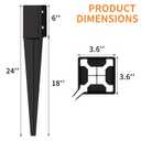2 Pcs 24 Inch Fence Post Anchor Ground Spike, Heavy Duty 4x4 Metal Post Base (Inner Size 3.6"x3.6"), Black Powder Coated for Mailbox, Deck, Fence Support