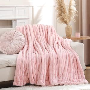 Smoofy Blush Pink Throw Blanket for Couch  Ultra Soft Cozy Plush Fluffy Blanket with Faux Rabbit Fur, Fuzzy Lightweight Fleece for Sofa, Bed & Office, Gift for Women, Home Room Decor Throw 50"x60"