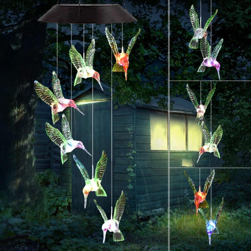 GOKU Hummingbird Solar Wind Chimes for Outside Gifts for Mom Grandma Birthday Gift Outdoor Color Changing LED Wind Chimes Solar Windchimes Lights for Garden Yard Porch Window Decorations