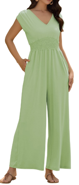 ZAFUL Women's Summer Fashion Clothes 2025 V Neck Sleeveless Loose Jumpsuits Smocked Waist Air Essentials Long Pants Romper with Pockets, Size XXL