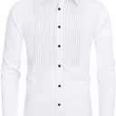 J.VER Men's Tuxedo Shirt Formal Dress Shirt Pleated Long Sleeve Button Down Shirts for Prom Party Wedding (Medium, White)