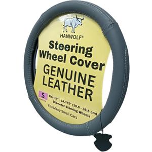 Steering Wheel Cover, Gray, Real Genuine Leather, Small, 14 inch, for Men and Women, Universal, Stretch On, Heat Resistant, Stays Cool, Non-Slip, HANWOLF