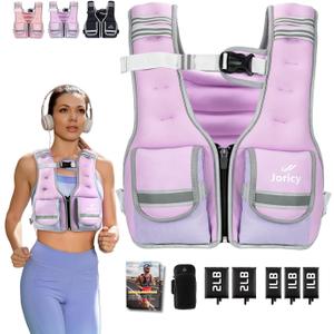 Adjustable Weighted Vest Woman 5-12lb/9-16lb/17-24lb/23-30lb Weight Vest with Reflective Stripe, Zipper Rucking Running Vests for Women Men Workout Walking Strength Training Weight Loss Fitness Weightlifting (Purple)
