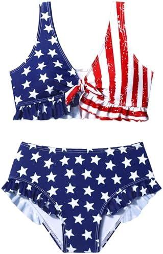 AGAPENG Girls Swimsuit Two Piece Bikini Set Textured Knot Front Girls Bathing Suit Ruffle V Neck Solid Color Girls' Swimwear, Size 13-14 Y