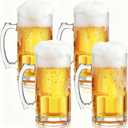 Set of 4 34 oz Extra Large Beer Mugs with Handles Glass German Clear Tall Heavy Beer Cups Steins Mugs Pint Weizen Glasses for Freezer Coffee Drinking Tea Water Cocktail Alcohol Beverages Pub
