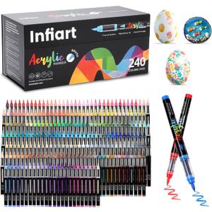 240 Colors Acrylic Paint Markers Brush Tip, Automatic Ink Control Acrylic Paint Pens Waterproof Acrylic Markers Set for Holiday Decorations, Stone, Wood, Glass, DIY & Art Supplies