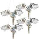 4Pack Fake Owl Plastic Owls Reflective Hanging Owl Decoration, Barn Swallow Deterrent Garden Owls for Woodpecker Pigeon Plastic Hanging Outdoors, Set of 3