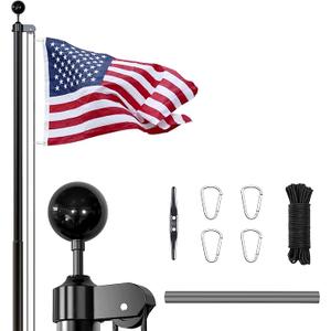 iElyiEsy 25FT Telescopic Flag Pole Kit – Black Outdoor Flagpole with 3x5 FT US Flag, PVC Sleeve, Tangle-Free Rings, Aluminum Clips, Black Ball Top, Bottom Bug-Proof Cap – For House, Yard, Garden