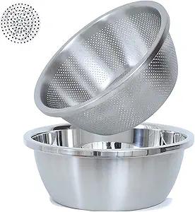 304 Stainless Steel Microporous Colander,2QT Large Capacity with Mixing Bowl For washing vegetables, fruit and rice and for draining cooked pasta(2PC)