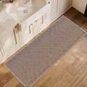 ZALL Tan Waffle Bath Mat,Super Absorbent Non Slip Long Bathroom Runner Rug,Brown 24X60inch,Machine Washable Ultra Soft Floor Mats