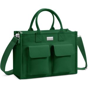 TOPDesign Heavy-Duty Canvas Tote Bag for Women, Adjustable Crossbody/Shoulder Handbag with 9 Pockets, Everything Tote (Dark Green)