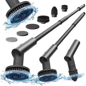 HOTO Electric Spin Scrubber, IPX7 Full Body Waterproof Bathroom Cleaning Brush, Max 22 in-lb, Shower Scrubber Brush with Long Handle, 6 Brush Heads, Power Scrubber for Shower, Bathroom, Floor, Tile