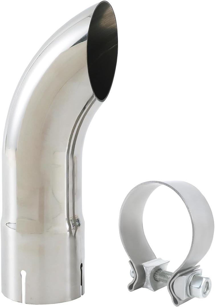 3 Inch Inlet Turn Down Exhaust Tip, 3" Inlet 3" Outlet Stainless Steel Universal Diesel Exhaust Tailpipe Tips with Seal Clamp for 3 in OD Tailpipes, 9"/230mm Overall Length, Polished