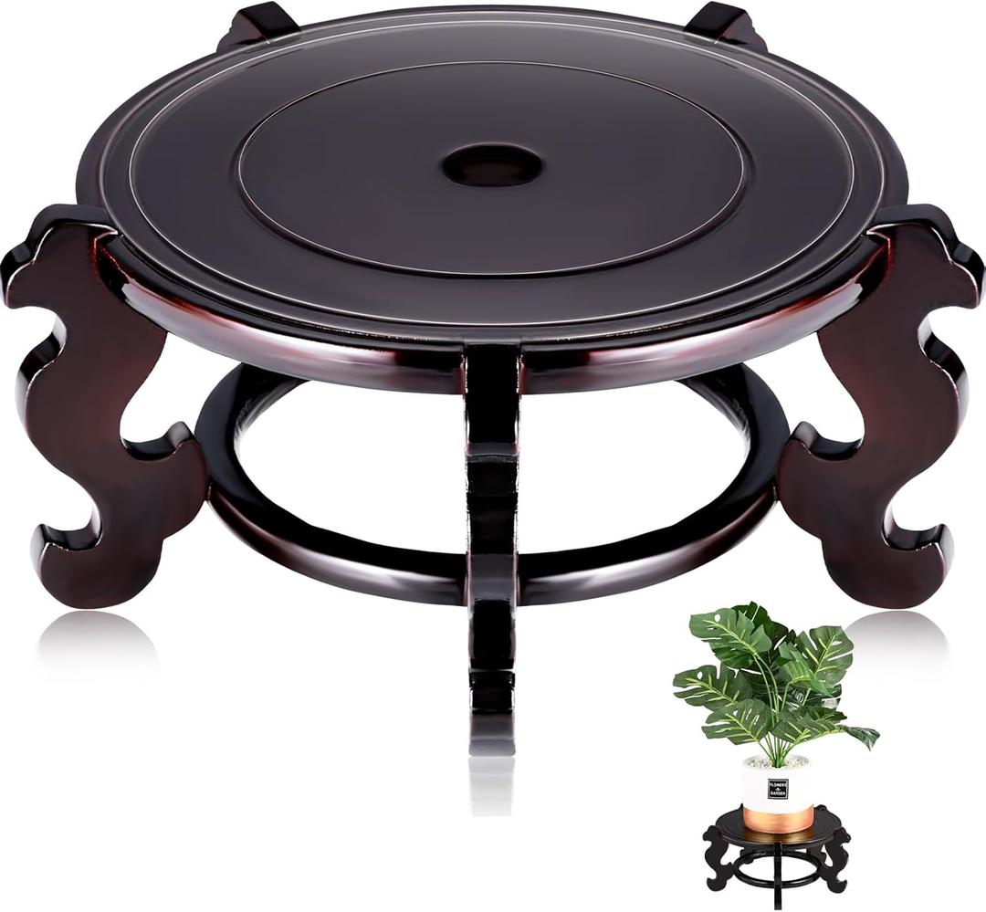 Yoiemivy 12 Inch Wooden Plant Stand Vase Stand Indoor Chinese Fishbowl Planter Stands for Display Oriental Style Indoor Plant Pot Pedestal Stand (12 Inch) (Rosewood Color)