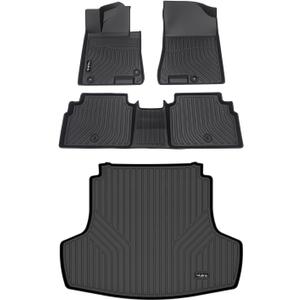 Wailtnb-Car Floor Mats & Cargo Trunk Liners Compatible for Kia K5 2021-2025 & Hyundai Sonata 2020-2025 All-Weather Rubber Mat Protection Black