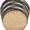 Household Essentials Large Round Woven Wicker Storage Basket with Handles | Black and Brown Geometic Design