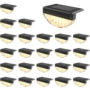 VOLISUN 24 Pack Solar Deck Lights Outdoor, Warm White LED Solar Step Lights for Outside, Waterproof Fence Light for Patio, Deck, Stairs, Yard, Pool and Porch (Black)