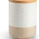 vancasso Sabine Small Ceramic Canister with Airtight Wood Lid - 18 oz Kitchen Storage for Coffee, Sugar, Tea & Spices - Compact Countertop Jar