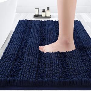 ACCUMTEK Striped Navy Blue Bathroom Rug Mat 36"x24" Ultra Soft, Non Slip Chenille Bath Rugs, Absorbent Plush Shaggy Bath Mats for Bathroom, Bedroom, Kitchen, Shower, Tub (1'11" x 2'11" (Rectangular))