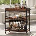 Rolling Bar Cart on Wheels for Home with Wine Rack, Glass Holder, 3-Tier Wood Beverages Carts, Size: 14.17"D x 37.01"W x 35.23"H