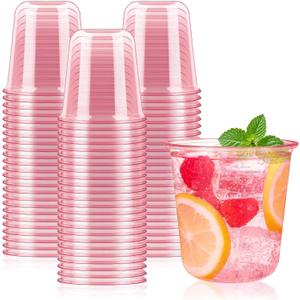 50 Pcs Pink Plastic Cups, 12 Oz Disposable Stemless Glasses Cocktail Pink Party Cups for Meeting, Wedding, Birthday, Valentines Party