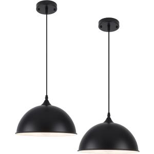 Black Pendant Lights Kitchen Island 2 Pack, 11.8" Farmhouse Dome Pendant Light, Adjustable Height Island Pendant Lights for Dining Room Bedroom