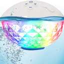 Blufree Floating Pool Speaker w/Colorful Lights, Portable Wireless Pool Speaker Bluetooth Waterproof IP68, Built-in Mic & Crystal Clear Sound Floating Hot Tub Speakers for Pools Party Outdoor (White)