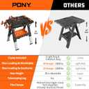 Pony Portable Folding Work Table, 2-in-1 as Sawhorse & Workbench, 31 W25 D25-35H, Large Load Capacity with 4pcs Clamps, 4pcs Bench Dogs