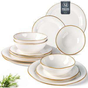 AmorArc Ceramic Dinnerware Sets, Handmade Stoneware Reactive Glaze Plates and Bowls Set, Scratch Resistant | Dishwasher & Microwave Safe Dishes Set, Service for 4 (12pc)