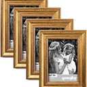 Yaetm 5x7 Gold Picture Frame Set of 4, 1.4” Wide Molding & Rustic Gold Photo Frames 5 x 7 with HD Tempered Glass, Display on Tabletop & Wall Mounting, 4 Pack