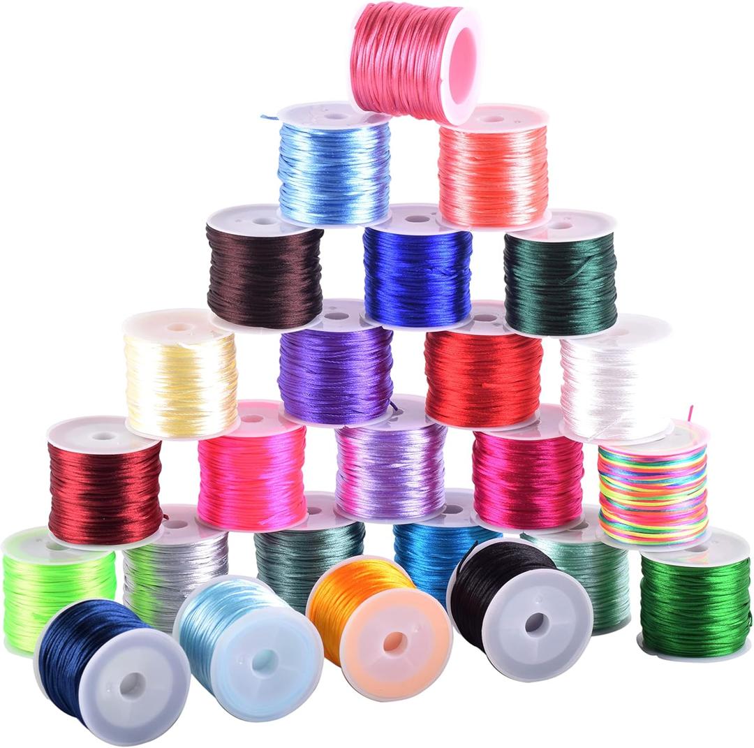 KONMAY 25 Colors 450 Yards 1.5mm Nylon Rattail Satin Silk Trim Cord Bracelet Making String for Chinese Knotting, Kumihimo, Beading, Macram, Jewelry Making, (Mixed)