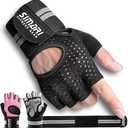 SIMARI Breathable Workout Gloves for Men Women, Padded Weight Lifting Gloves with Wrist Wraps Support, Full Palm Protection, Grip for Gym Training, Fitness, Weightlifting, Exercise Fingerless Black S