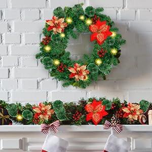 Shearly Artificial Christmas Garland,Christmas Garland with Lights, for Mantle, Home, Stairs, Fireplace, Porch, Indoor/Outdoor