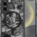 XIZYO Magnetic Case for Samsung Galaxy S24 Floral Rose Cute [Compatible with Magsafe] for Women Girls Aesthetic Pattern Slim TPU Shockproof Bumper Cover, Black