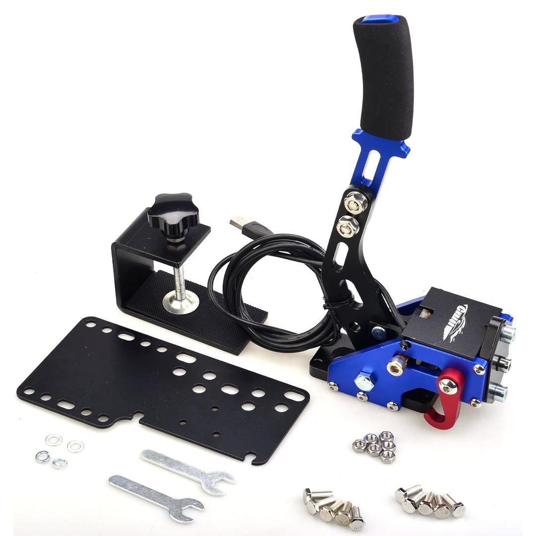 CNRAQR PC Racing Game USB Handbrake for 16Bit SIM for Racing Games, Compatible with G27 G29 G923 T500 T300 Simulate Linear Handbrake BlueWith Fixing Clip and Plate