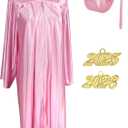 MyGradDay Unisex Adult Shiny Graduation cap and gown Tassel 2025 and 2026 Year Charm Package, Size: 45''(5'0"-5'2") (Pink)