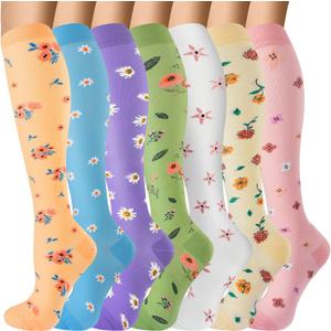 Compression Socks for Women & Men 7 Pairs Knee High Compression Socks 20-30 mmhg Best for Running,Nurse,Travel