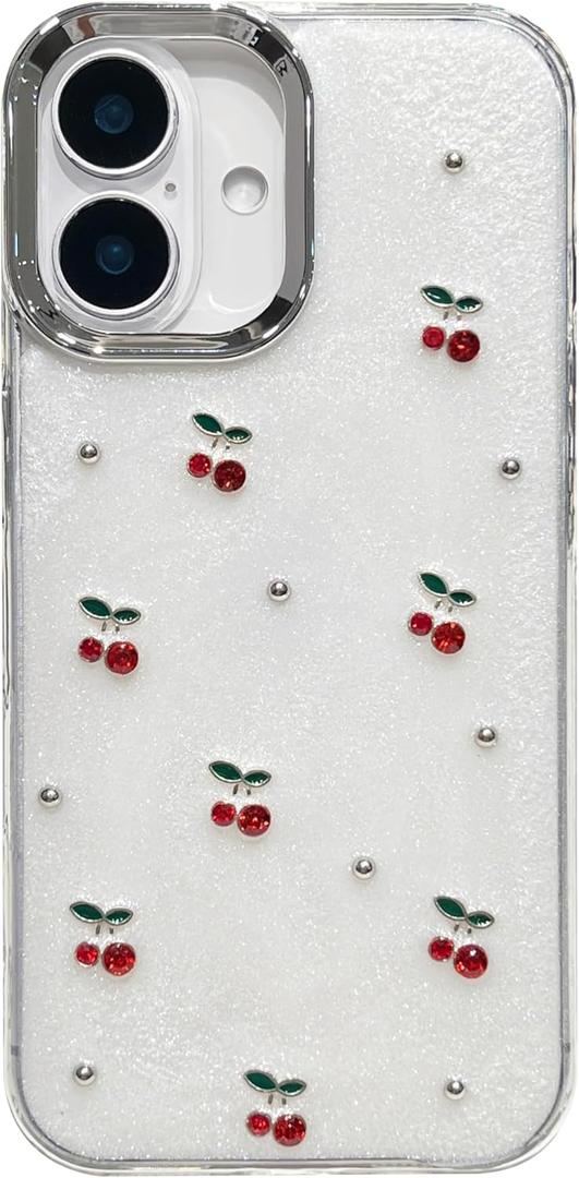 Designed for iPhone Case, 3D Pearl Cherry Soft Phone Case (White,for iPhone 15 Pro Max)
