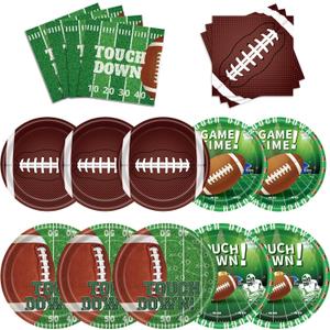 Football Party Supplies Plates and Napkins Tableware Set Football Theme Party Decorations Including Paper Plates Napkins Cups for Football Birthday Party, 50 Guests150pcs
