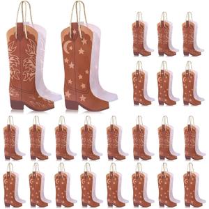 ForraFun 24 Pcs Plastic Cowboy Boots Gift Bags Western Theme Party Decorations Favors Wild West Rodeo Cowgirl Goodie Bag with Handles for Cowboy Birthday Bachelorette Baby Shower Party Supplies