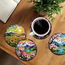 ANATTASOUL Coasters Set of 9 Landscapes Pattern Colorful Wooden Coasters Bulk Round Housewarming Gift for New Home, 3.9" Decorative Coffee Table Protection for Farmhouse Bar House Decor