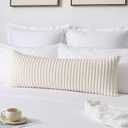 Kevin Textile Soft Plush 14x36 Inch Long Lumbar Pillow Cover 1 Pack, Luxury Fluffy Faux Fur Striped Flannel Rectangle Body Cushion Case for Couch Sofa Chair Bed Home Decor, Cream White
