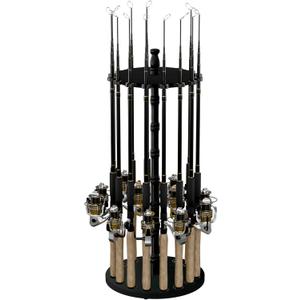 Rush Creek Creations | Rod Holder for 16 Fishing Poles, Garage Organization and Storage, for Reels, Gear, Accessories, Tackle Box (Black Wood Grain), Size: 16-Rod