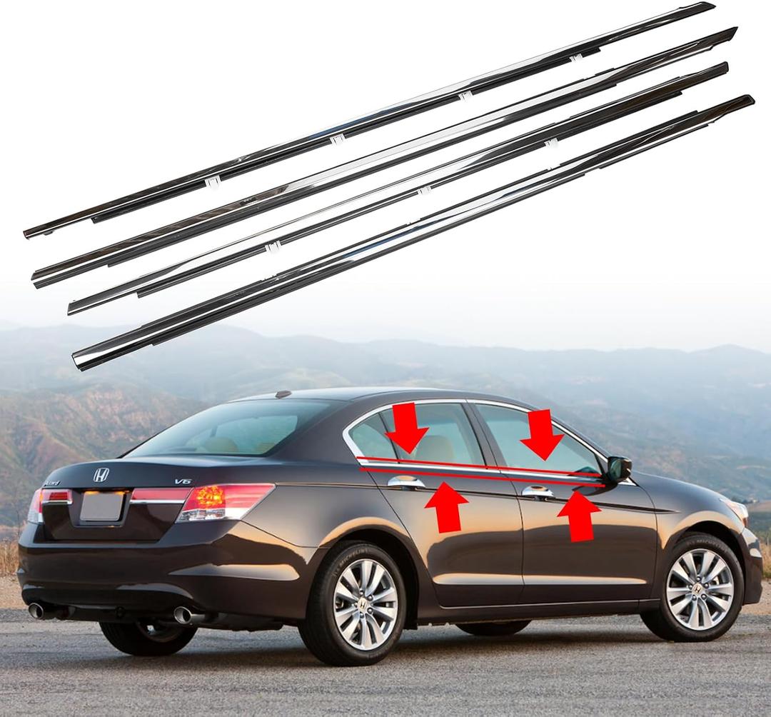 4Pcs Weatherstrip Window Moulding Trim Seal Belt Compatible with 2008-2012 Honda Accord Replaces#72410-TA0-A01 72450-TA0-A01 72910-TA0-A01 72950-TA0-A01