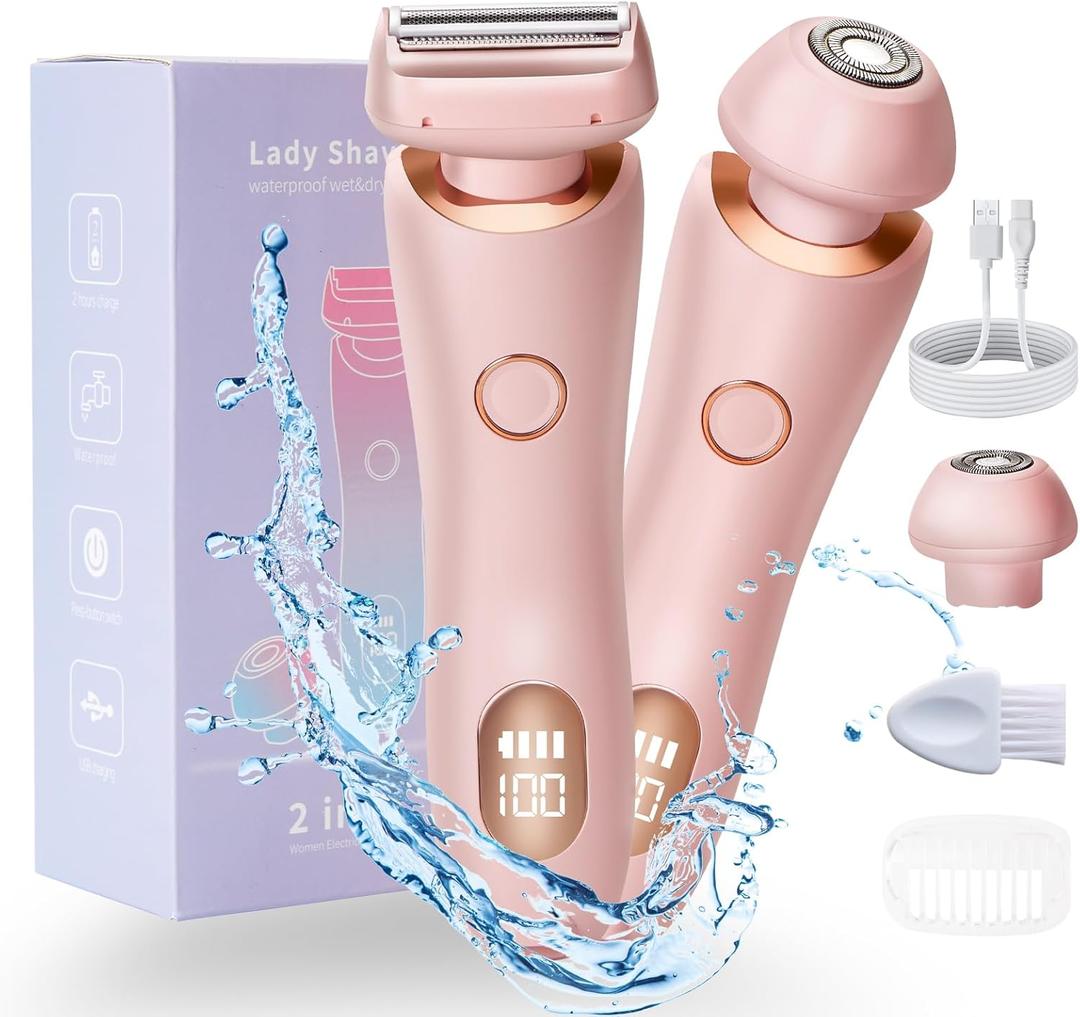 Dusk Razor for Women, Silk Glide Pro 3.0 Shaver, Livora Electric Razor for Women, 2-in-1 Waterproof Painless Hair Removal Wet & Dry Shaver with Removable Head for Leg Arm Underarm Bikini Area (Pink)